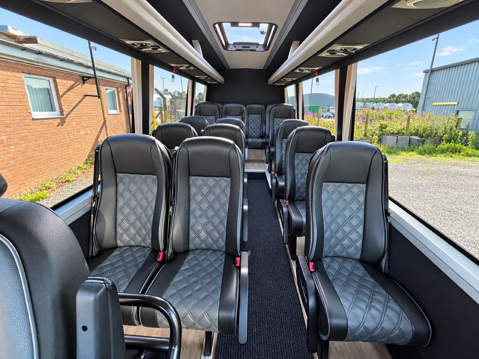Inside the Mercedes-Benz Sprinter minibus: dark quilted leather seats